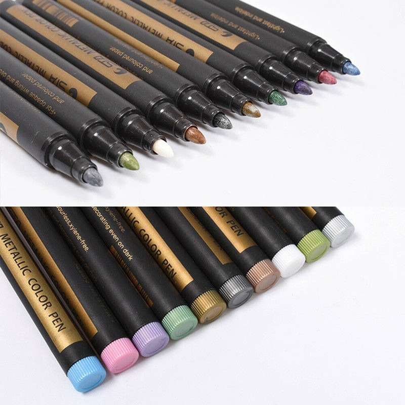 Marker Pens Metallic Sheen Glitter Calligraphy Arts DIY Album Marking Highlighting Brush Tips