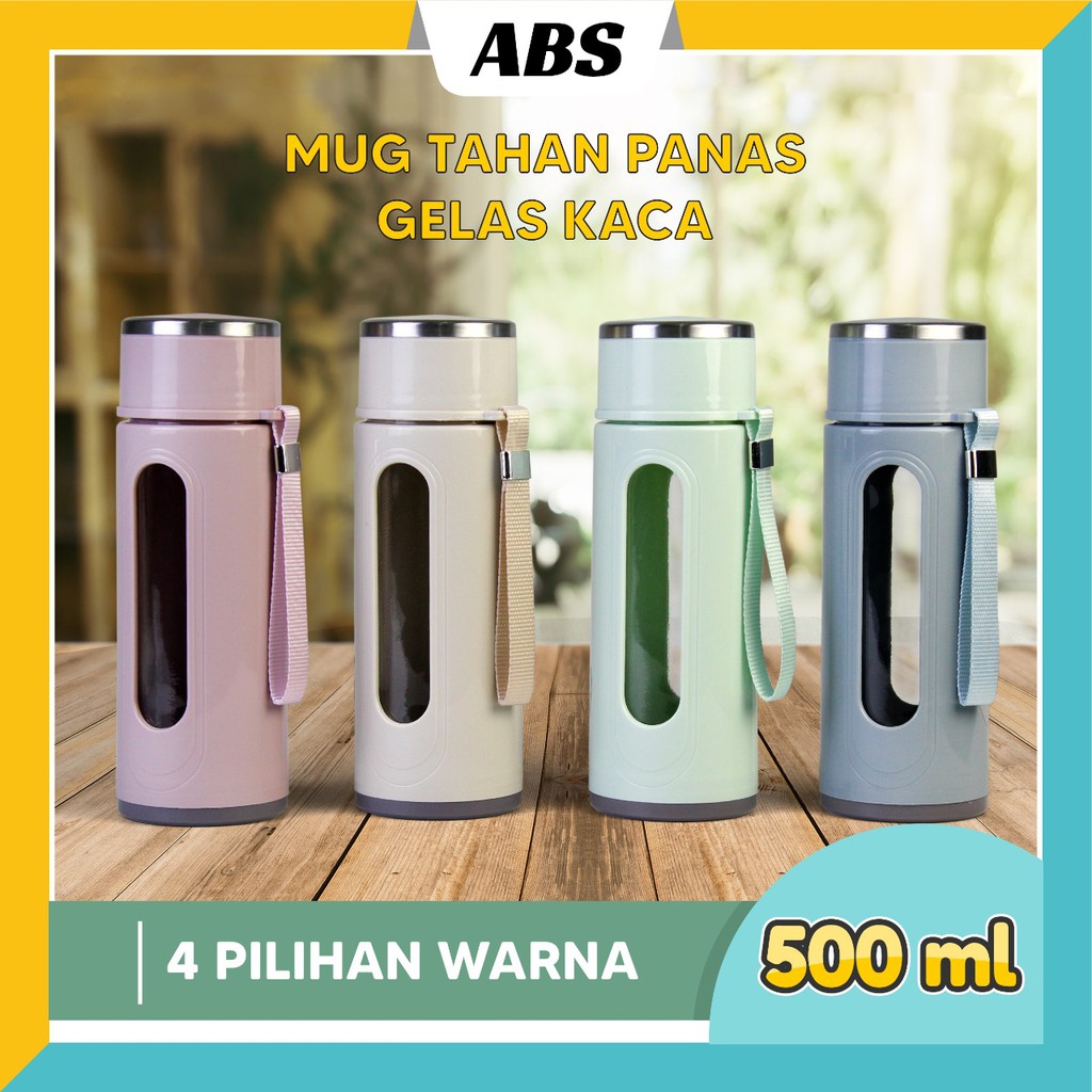  ABS TERMOS TAHAN  PANAS  GELAS KACA  500ML BPA FREE 