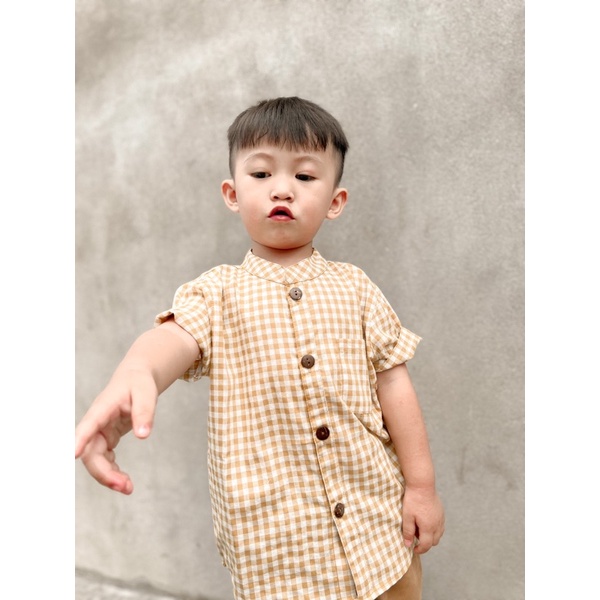 Yobebee Kemeja Katun Kotak Tangan Pendek Anak Laki Laki Usia 2 4 6 8 10 12 Tahun Baju Atasan Kids Motif Plaid Shirt Boy Model Casual Formal Kemeja Kerah Chiangi Anak Cowok Baju Anak Couple Kakak Adik