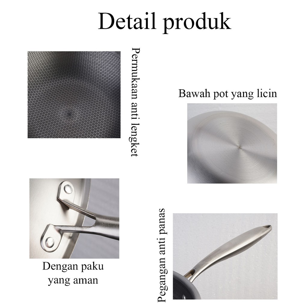 Wajan Kuali Stainless Steel Anti Lengket Kualitas Premium Tebal