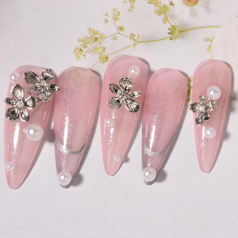 Mxbeauty Bunga Perhiasan Kuku Emas 1/5Pcs Gaya Jepang Bahan Metal Alloy Manicure Aksesoris