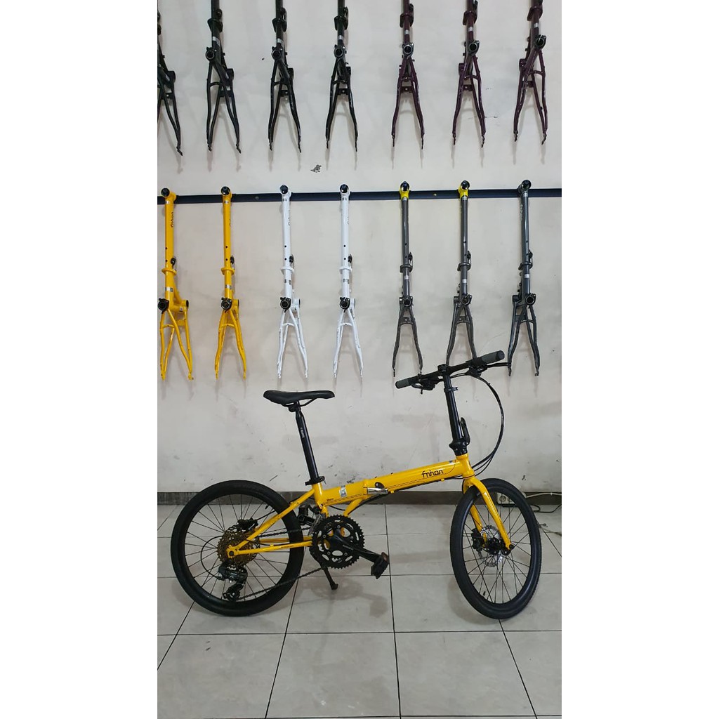 Sepeda Lipat FNHON Storm Kuning Discbrake Disc brake 2 x 8 speed Crank sora 50 34 Shimano 11 36