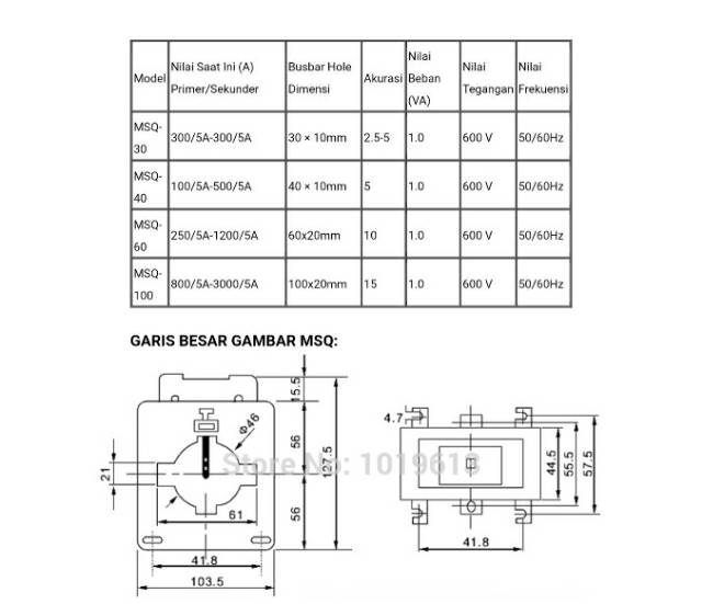 Current Transformer CT MSQ-60 600A/5A &amp; 800A/5A EWIG.