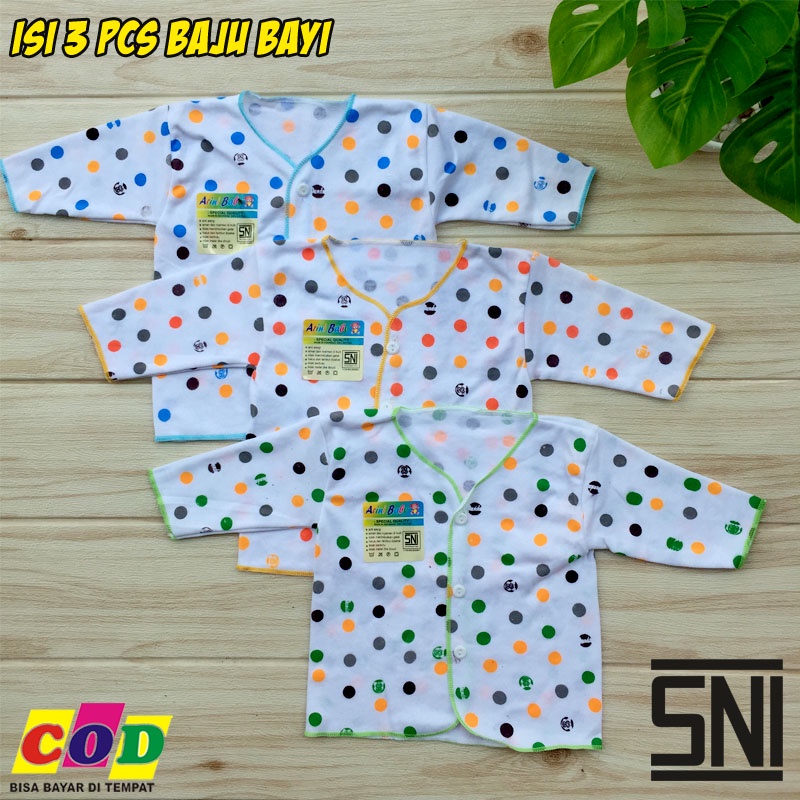 Ana Baby - Kualitas Premium 3 PCS Baju Bayi Baru Lahir Lengan Panjang Motif Polkadot