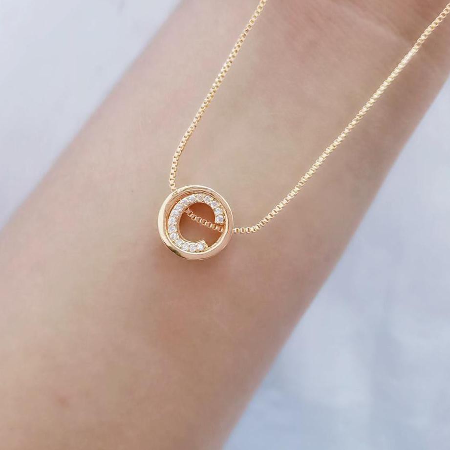 Missi - M82187 Kalung Set Liontin Inisial Huruf Liontin Charm Permata Zirconis