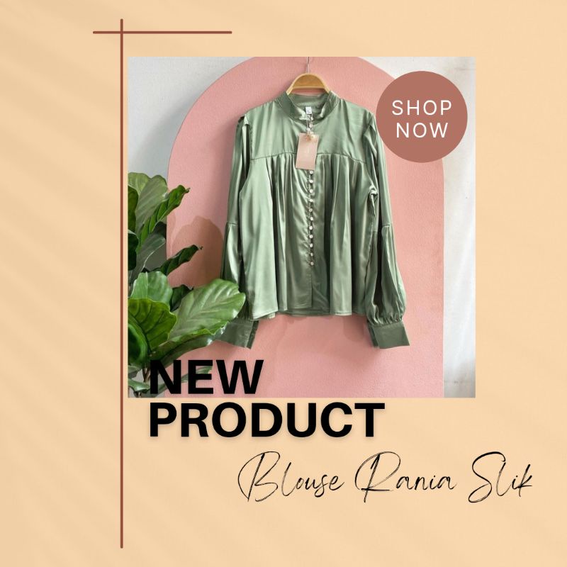 Blouse Wanita Warna Hijau Sage - Blouse Import Korea - Kemeja Import Rania Slik Hijau Sage