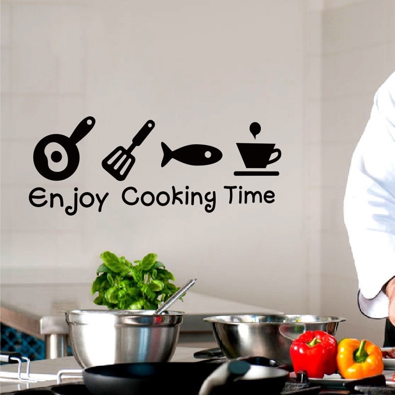 Stiker Dinding Decal Desain Enjoy Cooking Time Bahan Akrilik Untuk Dekorasi Rumah