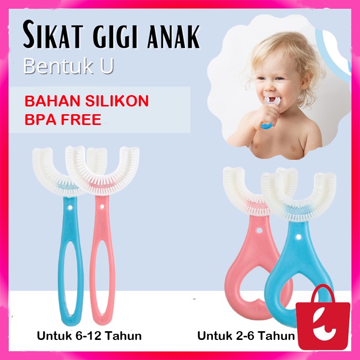 [Ready Stock] Sikat Gigi Anak Bayi Bentuk U Silikon Gosok Gigi Anak 2 Tahun Sampai 12 Tahun Lucu Murah Tooth Brush Baby Silicon type U 360°  Training Toothbrush