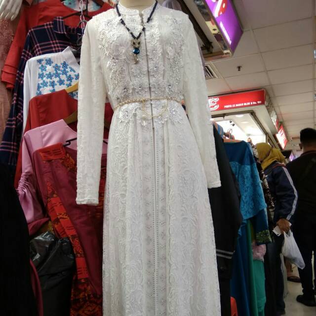 gamis brukat putih import murah/gamis putih murah/gamis brukat rompi putih/gamis import