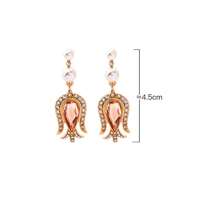 LRC Anting Tusuk Fashion Gold Pearl Drop Diamond Stud Earrings F52097