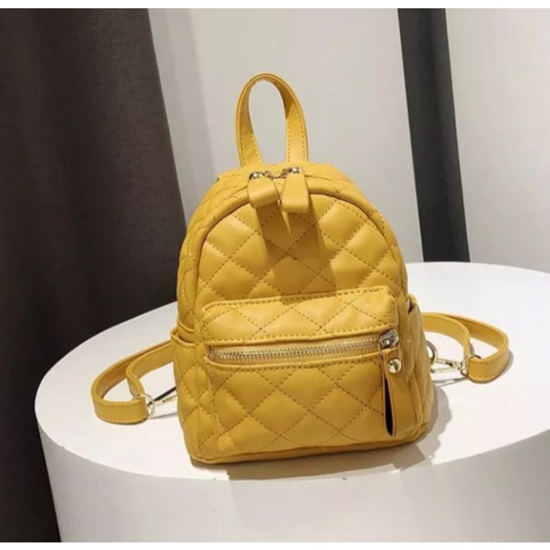 M_s 004 TAS RANSEL KULIT JAHIT KOTAK/TAS SEKOLAH/TAS WANITA TERBARU-Kuning