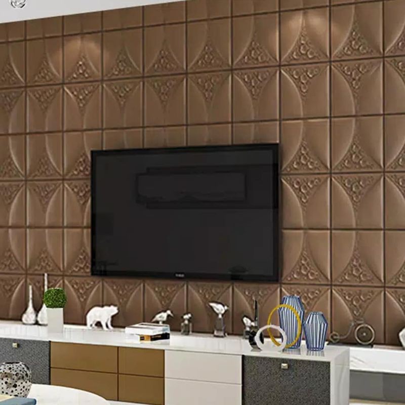 wallpaper foam sticker 3D permukaan timbul motif batik oval bronze/coklat