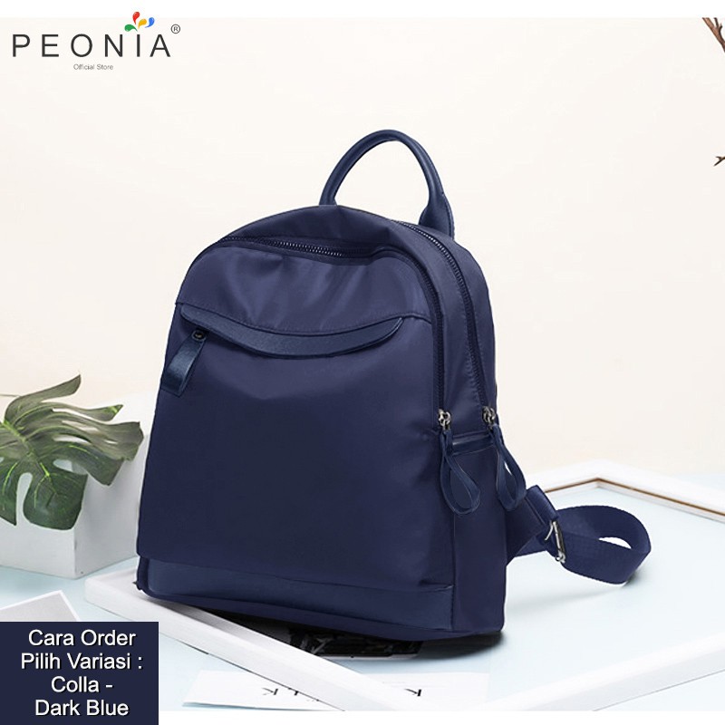 Peonia PNA COLLA Water Resistant Ransel Korea Tas Wanita Punggung Import Kantor Kerja Sekolah Kuliah Outdoor Trendy Fashion Style Travel Casual Backpack Anak Remaja Perempuan Selempang Cewek Bag-Dark Blue