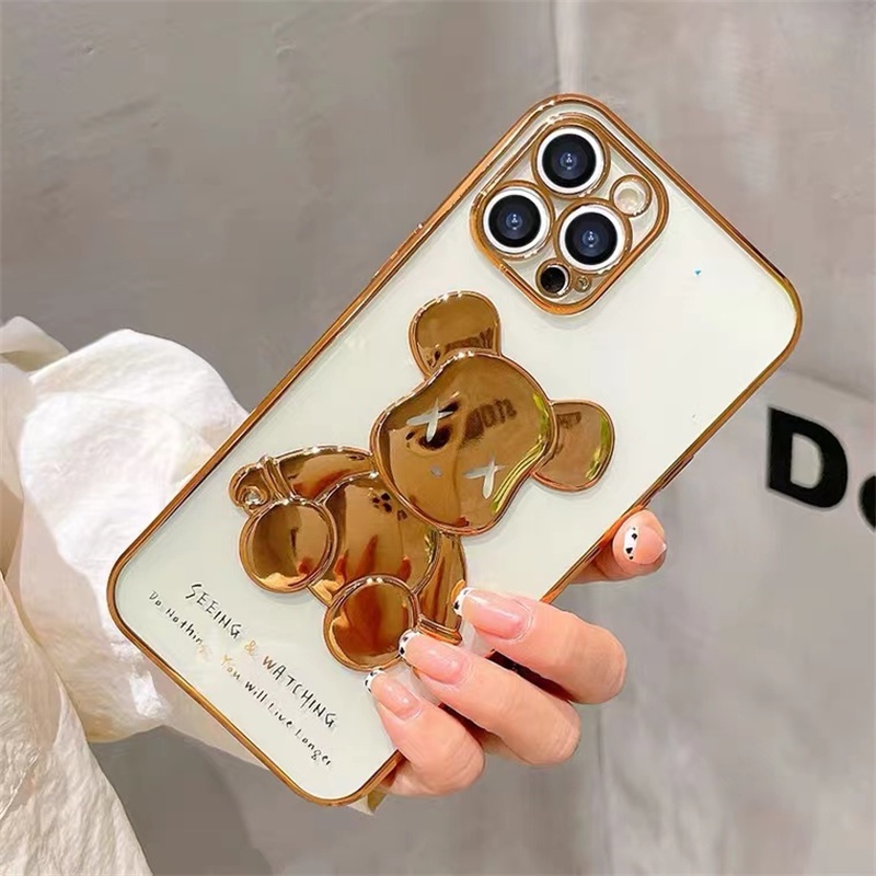 Premium luxury transparent electroplating case iphone 11 pro max 12 13 pro max X/Xs max XR 7/8 plus se2020 creative fashion violent bear all-inclusive shockproof casing