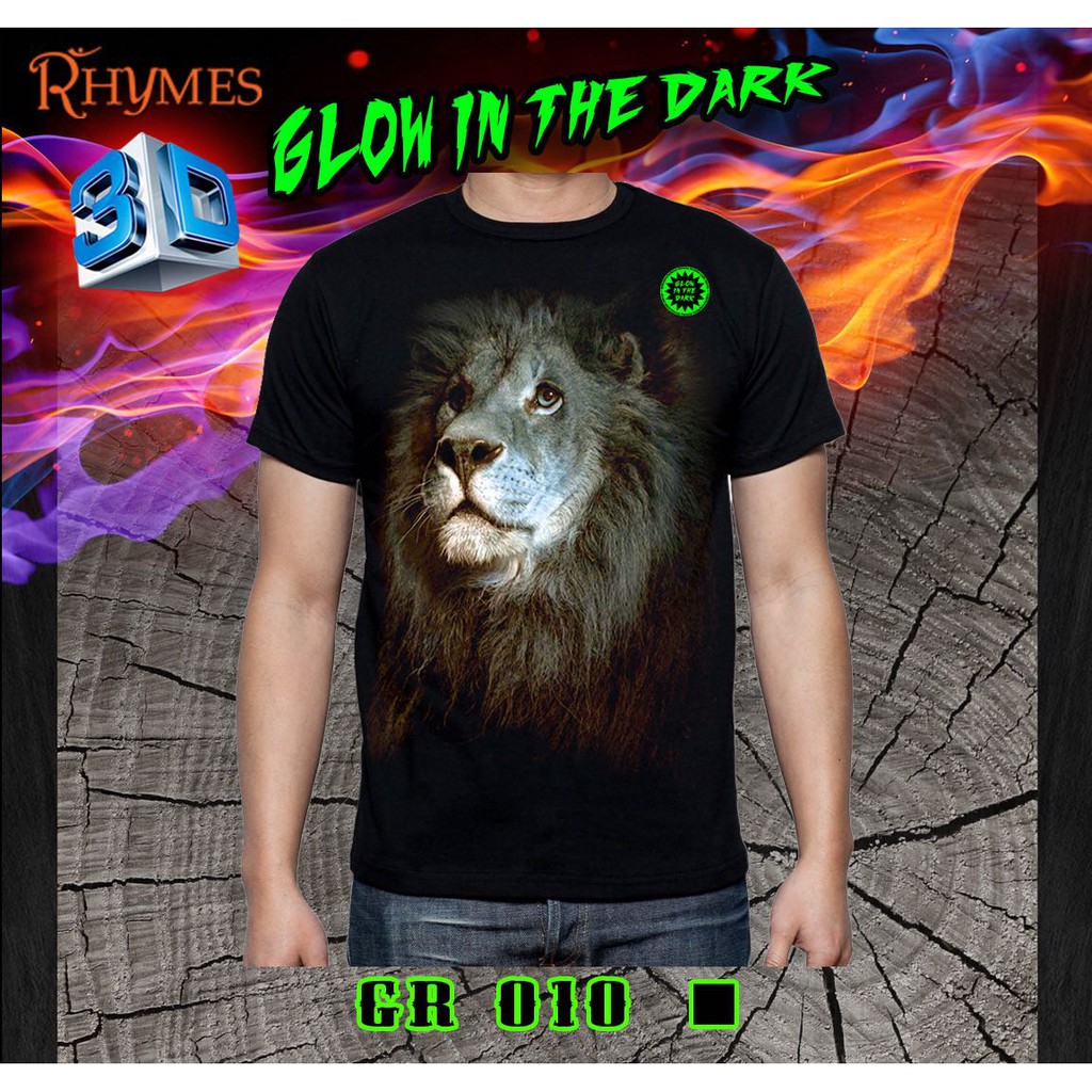 Kaos Singa Glow In The Dark Rhymes Baju Animal 3D Lion Atasan Pria Dewasa Premium