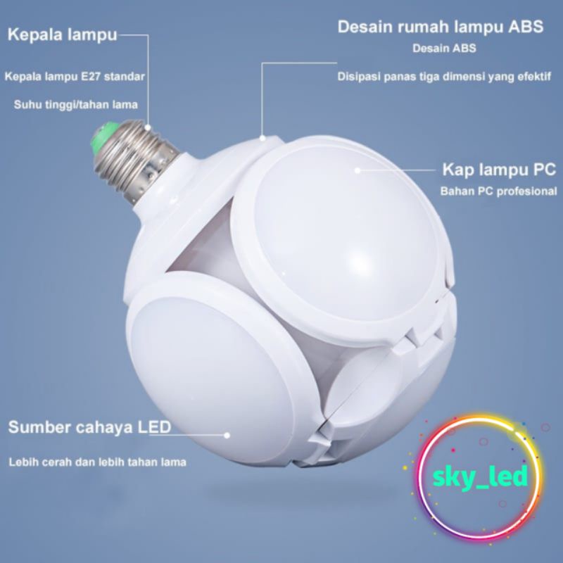 Lampu 4+1 Baling Mini Fan Blade 28watt 40watt 6500k Led Light Bulb Lampu Bohlam