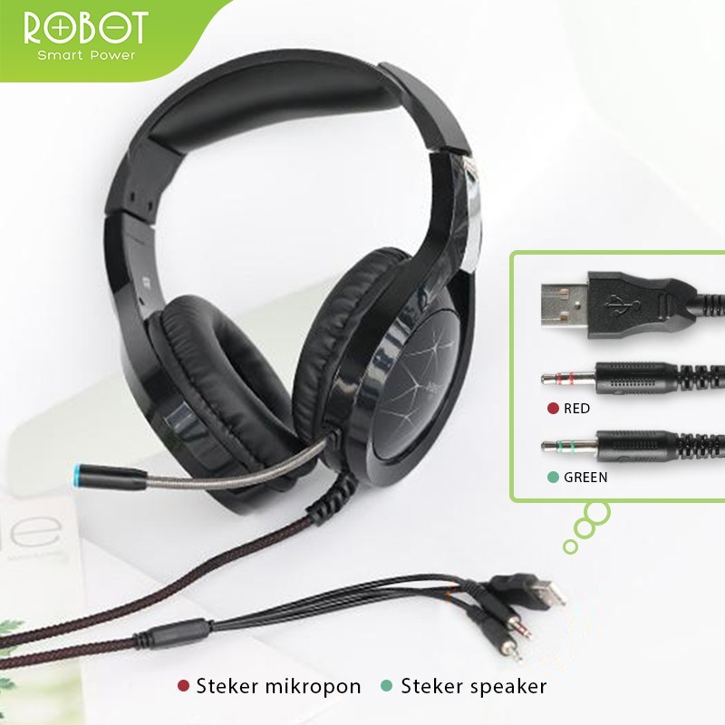 ROBOT RH-G10 Headphone Gaming Wired Headset Wired Earphone 7 LED Extra - Original RHG10