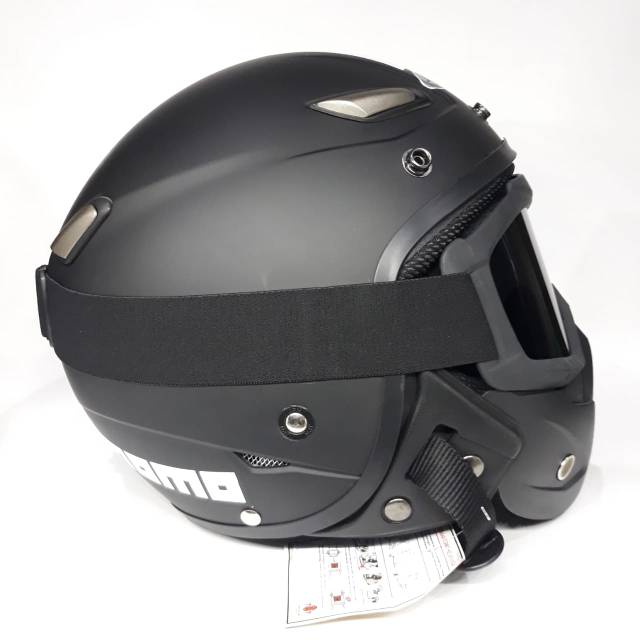 Helm Bogo Momo Jpn Black Dof Dengan Goggle mask