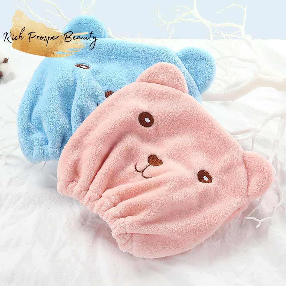 Microfiber Quick Dry Hair Towel Cute Bear Handuk Keramas Rambut Topi