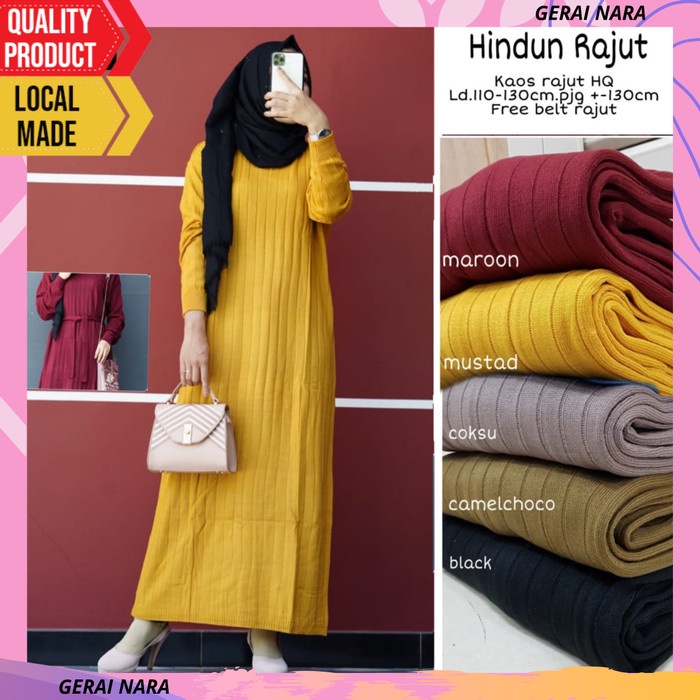 Baju Gamis Wanita terbaru Murah Rajut Premium Polos Hindun - Camelcoco