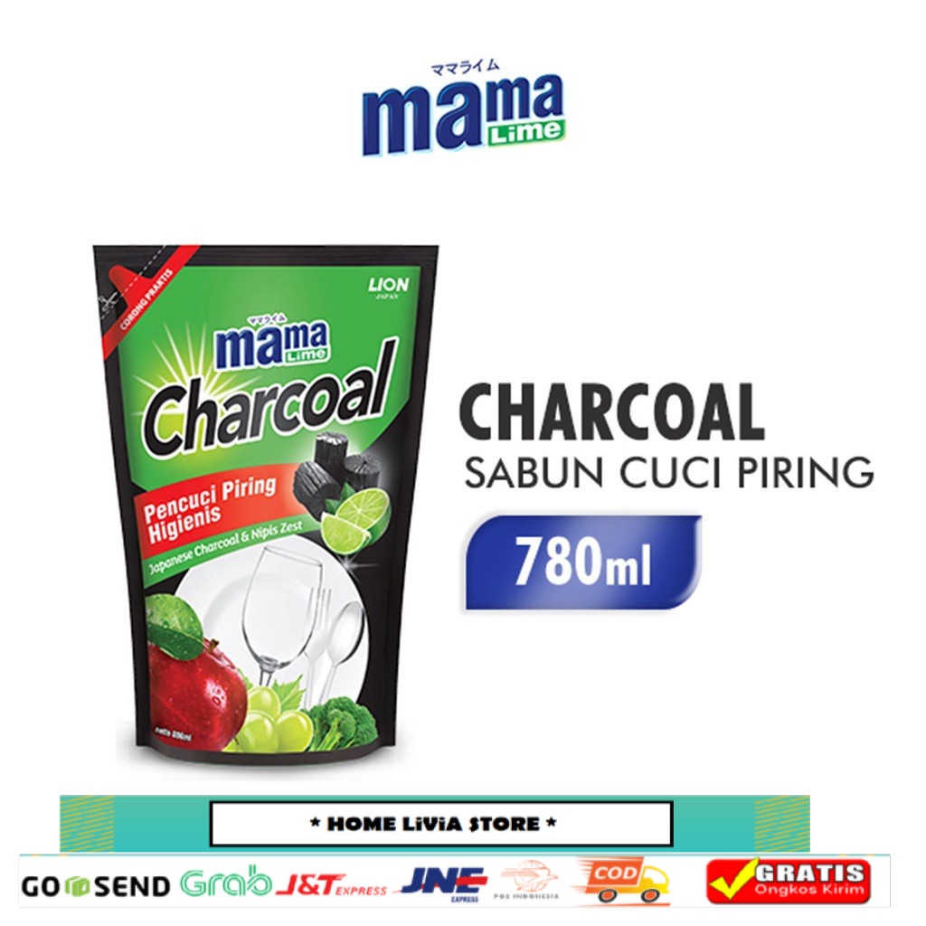 Mama Lime Sabun Pencuci Piring Refill Charcoal 780 mL