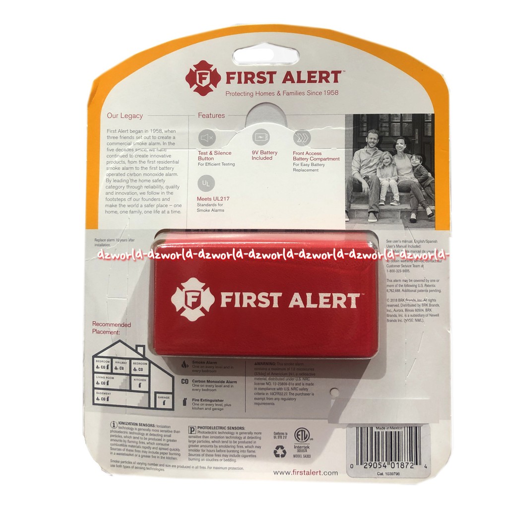 First Alert  Smoke Alarm Sensor Alarm Untuk Asap Dengan Baterai Sensor Deterctor Asap