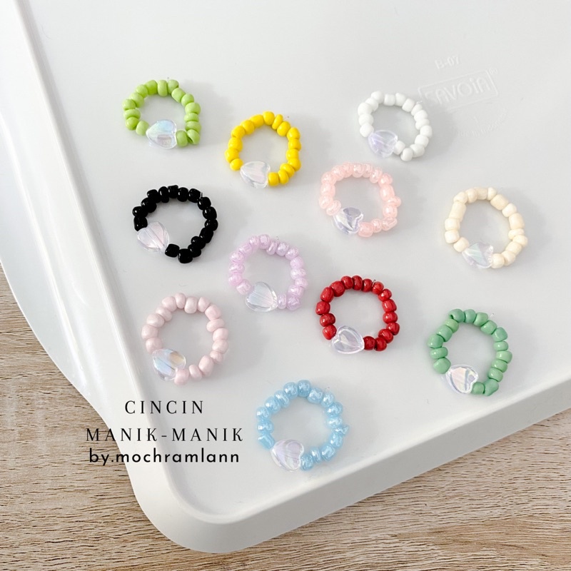 CINCIN MANIK-MANIK BEADS RING LOVE GLOSSY PELANGI / CINCIN MANIK KOREA / BEADS RING KOREA