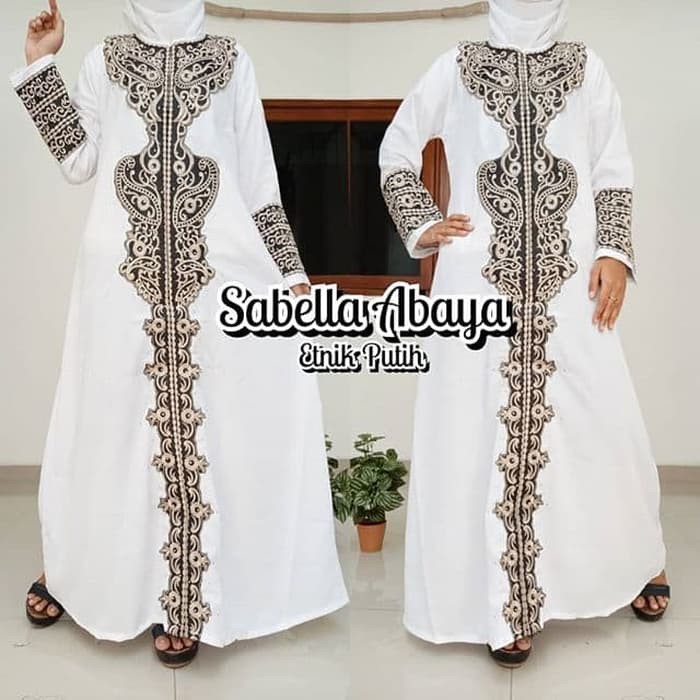 Abaya Gamis Bordir Etnik Putih Komputer