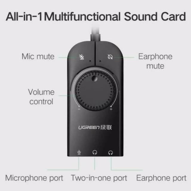 Ugreen Soundcard Eksternal Volume Ugreen Sound card External Black