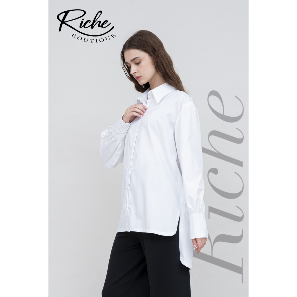 riche- Kemeja putih polos/formal lengan balon oversize murah/atsan wanita /katun nyerap keringat/ original