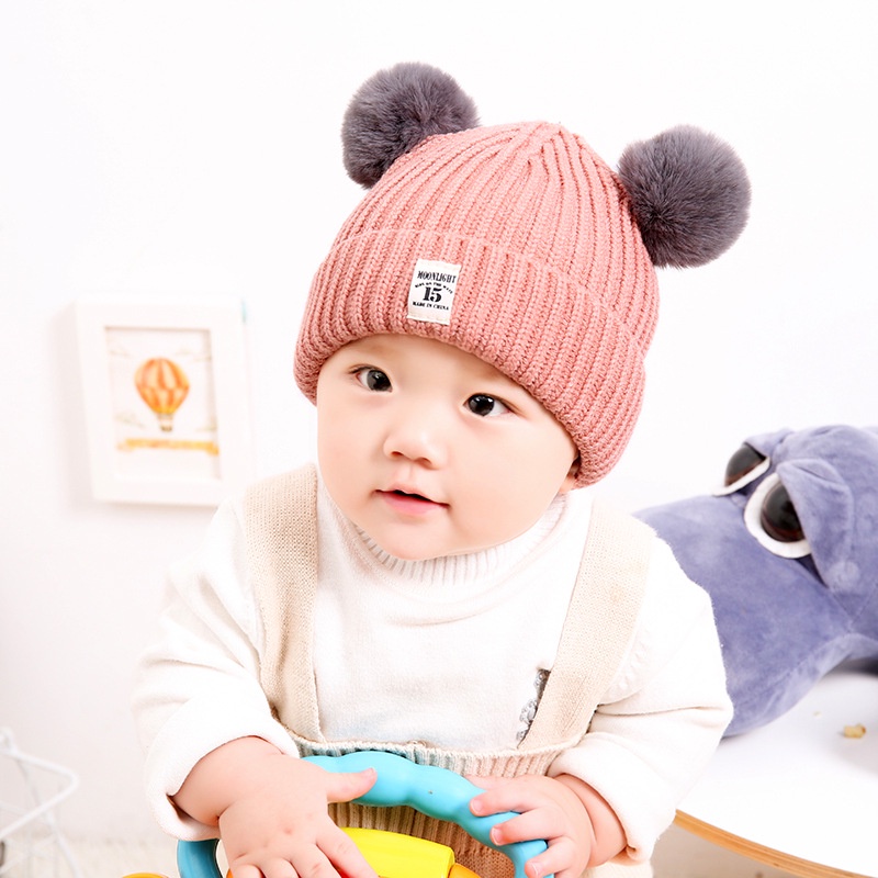 Topi Rajut Pompom Bulu Anak / Topi Kupluk Wool Rajut Hangat Bayi / Topi Anak Unisex  L251