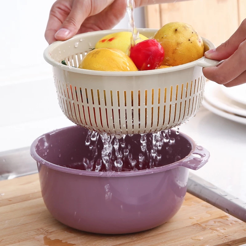 [Household Round Double-layer Plastic Drain Basket][Detachable Double-layer  Food Strainer ][ Kitchen Fruit Vegetable Washing Strainer][ Multifunction Kitchen Sink Strainer Storage Basket ][Living Room Wash Fruit Candy Tray Basket]