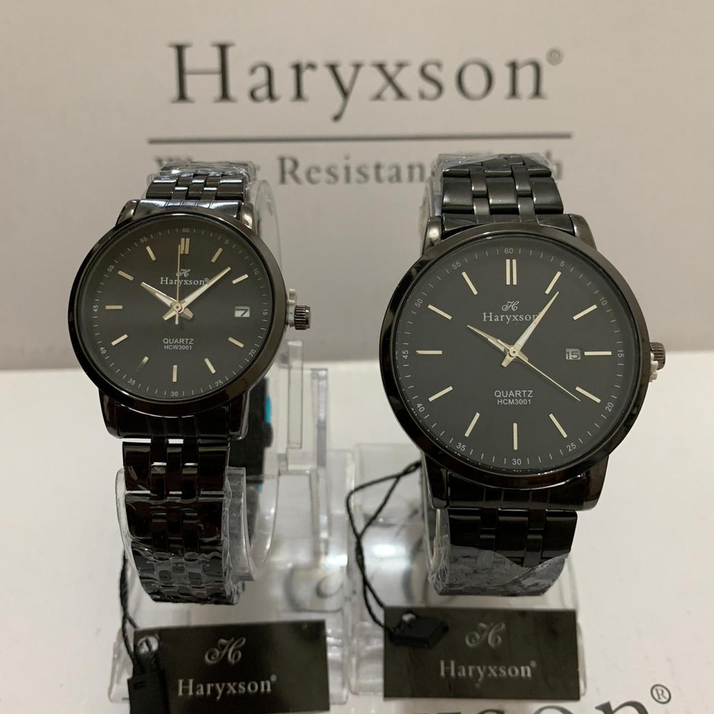 Jam Tangan Couple Jam Tangan Pria dan Wanita Haryxson Jam Tangan Mewah Elegan Jam Original-Hitam