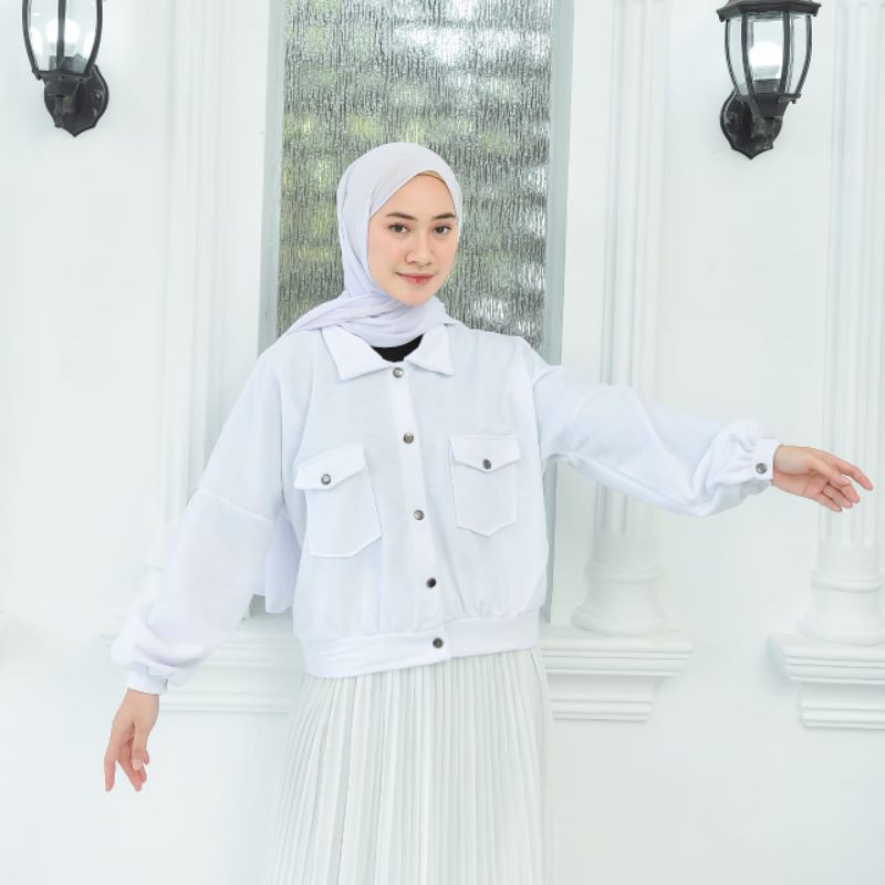promo jaket wanita ter updet) JAKET OLIN BUTTON-Putih