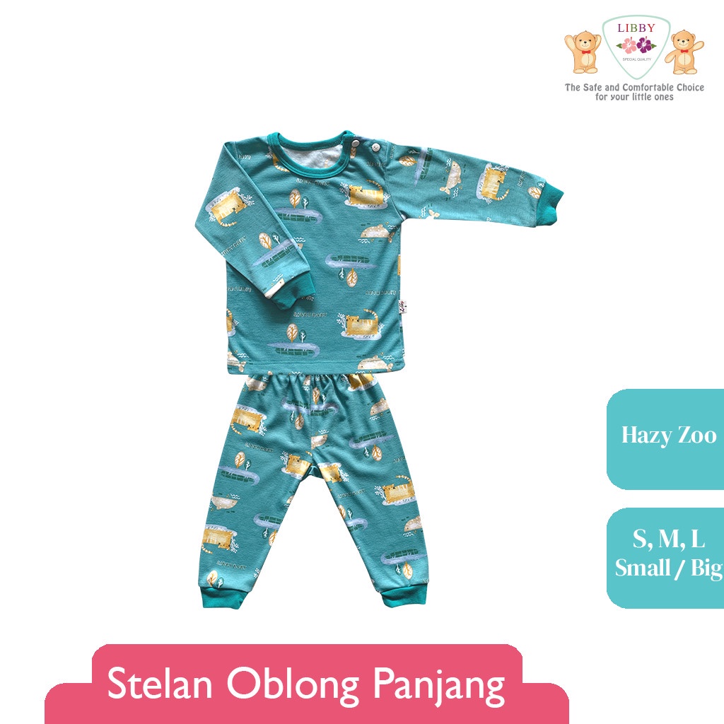 Baju Bayi Setelan Oblong Anak Piyama Panjang LIBBY Stelan Motif Hazy Zoo (1 stel)