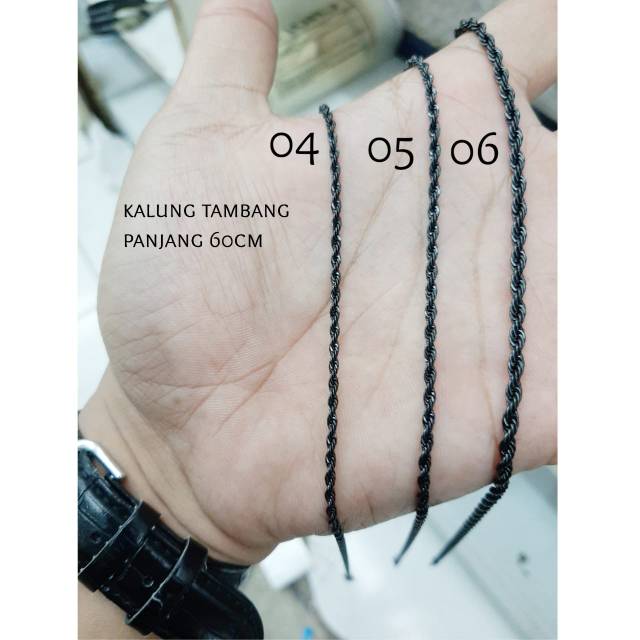 Kalung Titanium Tambang Hitam pjg 60 cm