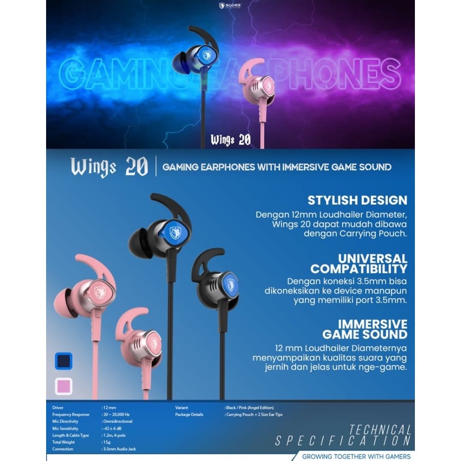 C_    EARPHONE SADES WING 20 NEW PRODUK SA-606