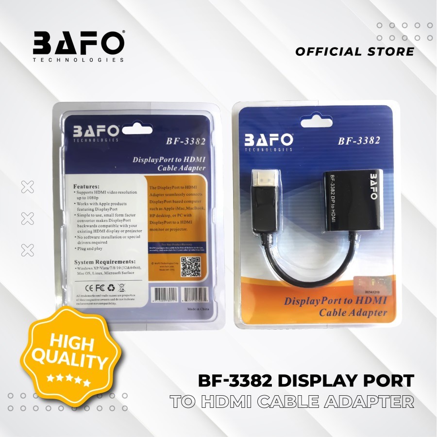Displayport to hdmi cable adapter Bafo Bf-3382 - dp to hdmi konverter
