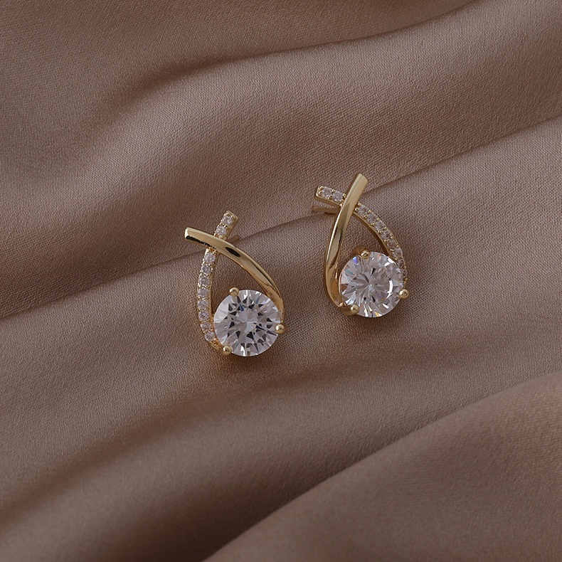 Anting Tusuk Gantung Desain Salib Hias Zircon Gaya Trendykorea Untuk Wanita