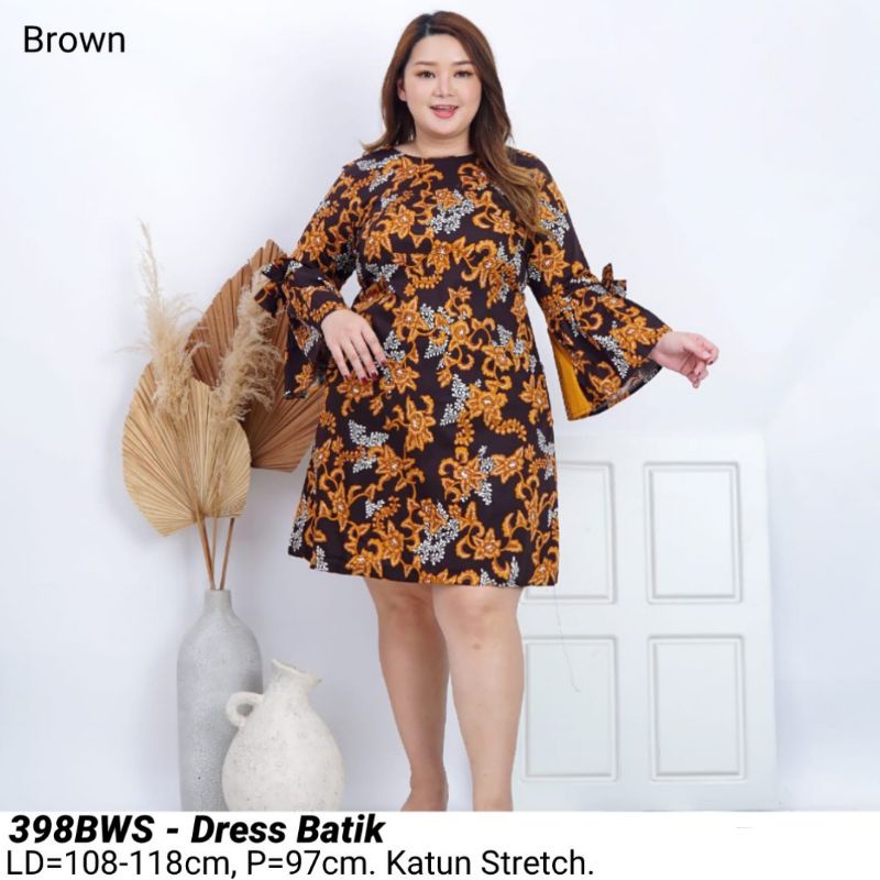 BIGSIZE DRESS BATIK NOVA JUMBO X XL TERUSAN WANITA MODERN 398 KERJA KANTOR MURAH