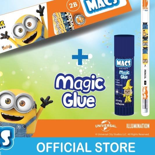 

◘ FUN BUNDLE Macs 2B pensil segitiga hitam MINION dan Magic Glue Stick ⅍