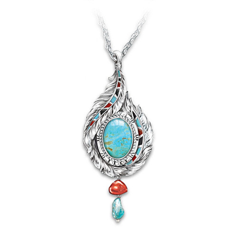 Kalung Silver 925 Hias Liontin Turquoise Handenameled Untuk Wanita