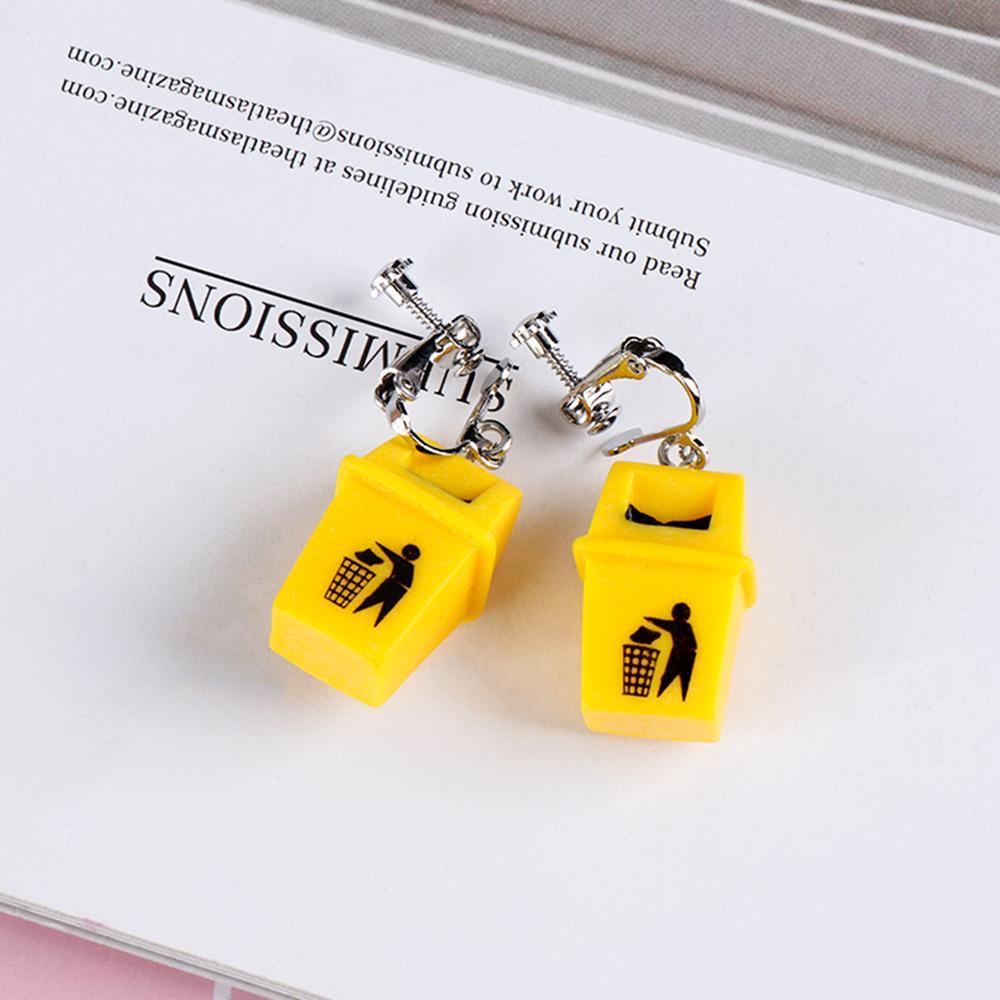 R-flower 1pasang Tempat Sampah Anting Fashion Handmade Klip Telinga Kreatif Ear Stud Lucu Menjuntai