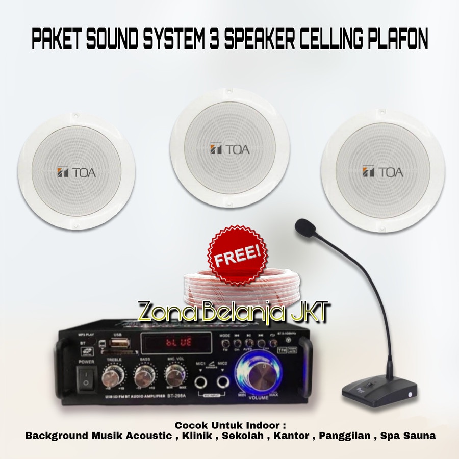 PAKET SOUND SYSTEM TOA CEILING PLAFON 3 SPEAKER CAFE RESTO KLINIK PANGGILAN AMPLI USB BLUETOOTH MIC MEJA PANGGILAN (SM-2)