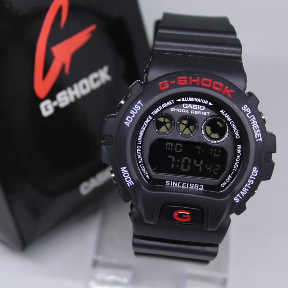 JAM TANGAN PRIA G-SHOCK DW 6900 DIGITAL BLACK LIST RED WHITE