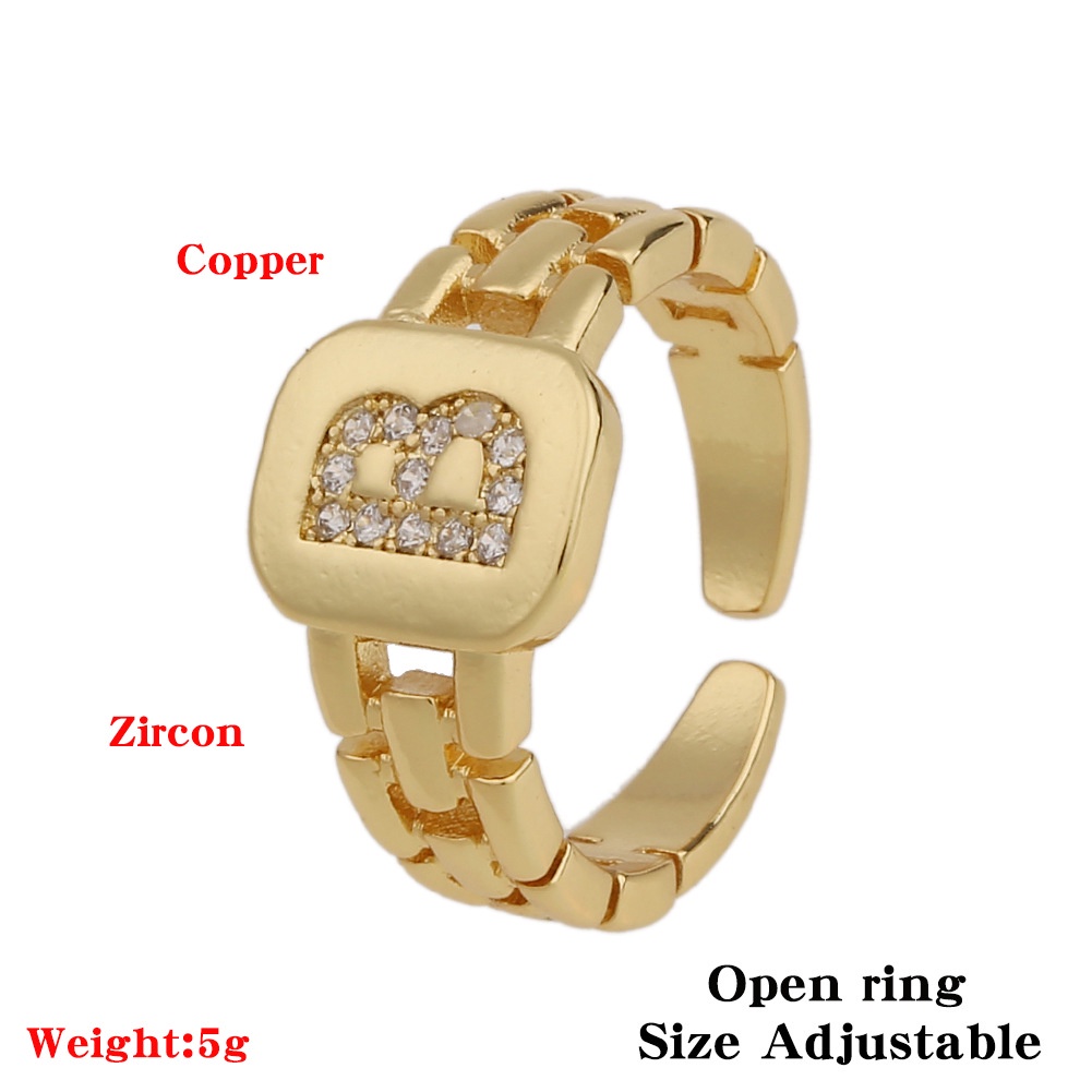Ornamen tembaga 18K emas 26 huruf Inggris hip hop cincin tali terbuka cincin ins gelang