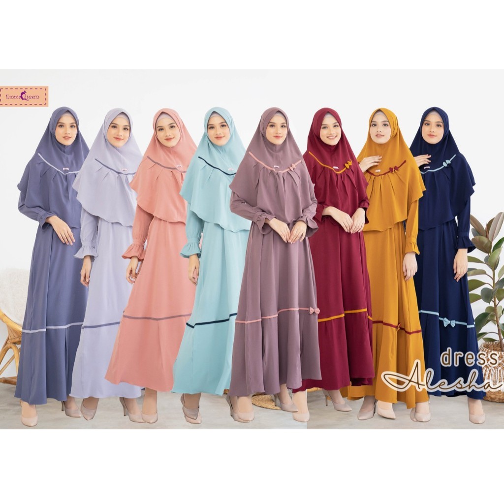 ALESHA SET DRESS || Gamis Syari Set Khimar Original by Emmaqueen
