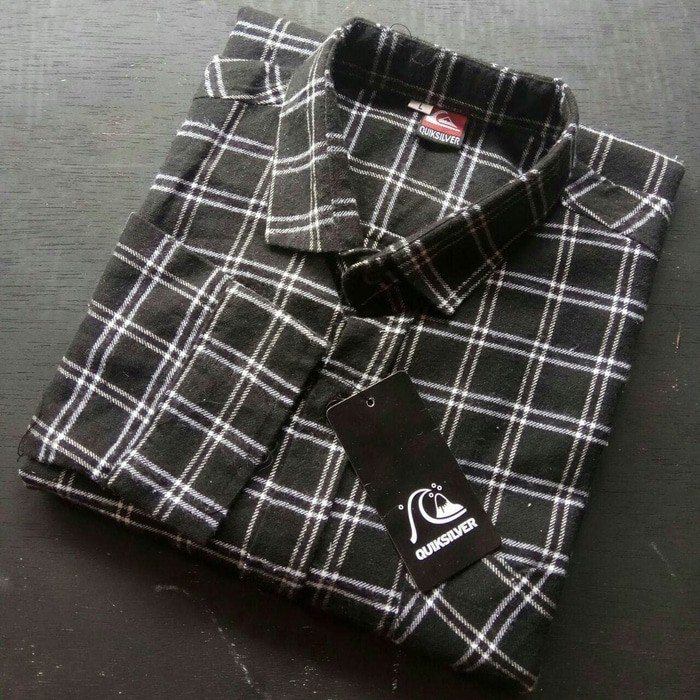 Kemeja Flanel Kemeja Flanel Panel Kotak Hitam Garis Putih Size M L XL