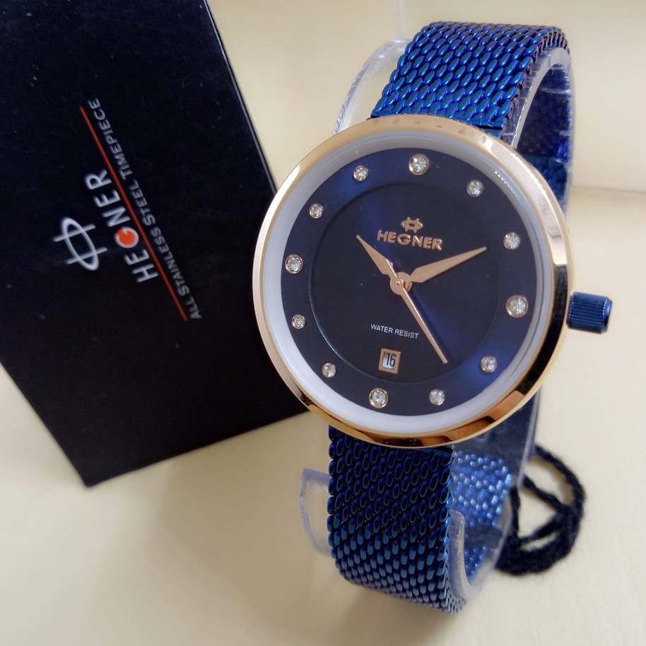 Hegner 1648 - Jam Tangan Fashion Wanita Anti Air - Rantai Pasir Steel - Analog Quartz - Original