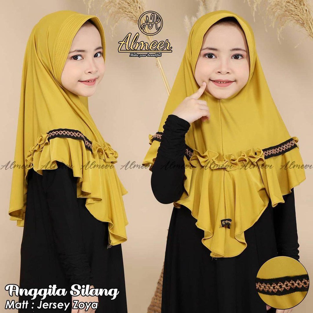 kerudung instan jersey bergo anak perempuan anggita umur 4-7 tahun bahan jersey hyget jumbo motif list rempel ped antem terbaru